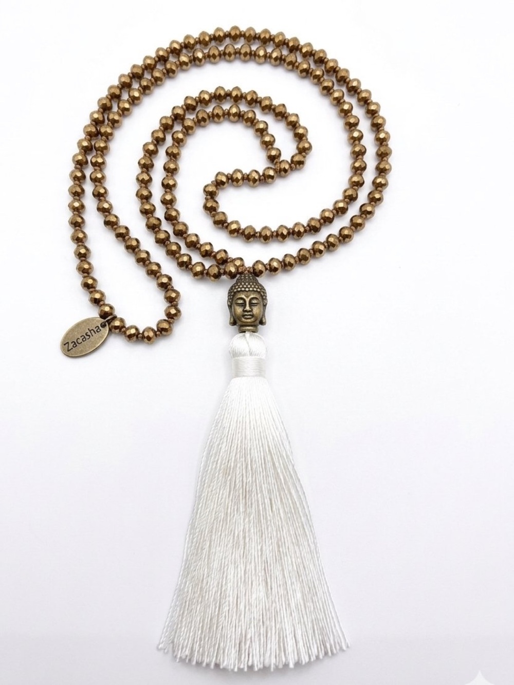 Zacasha Buddha Tassel Necklace Crystal beading Universal Symbol of Peace